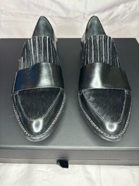 Loeffler Randall Black Calf Hair Pointed Toe Loafer 7.5 B